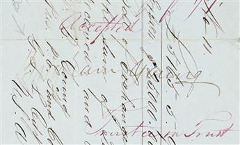 (MORMONS.) YOUNG, BRIGHAM. Signature, on a bill of exchange, acknowledging receipt of $25,000 as a trustee of payee, Thomas Tennant.
